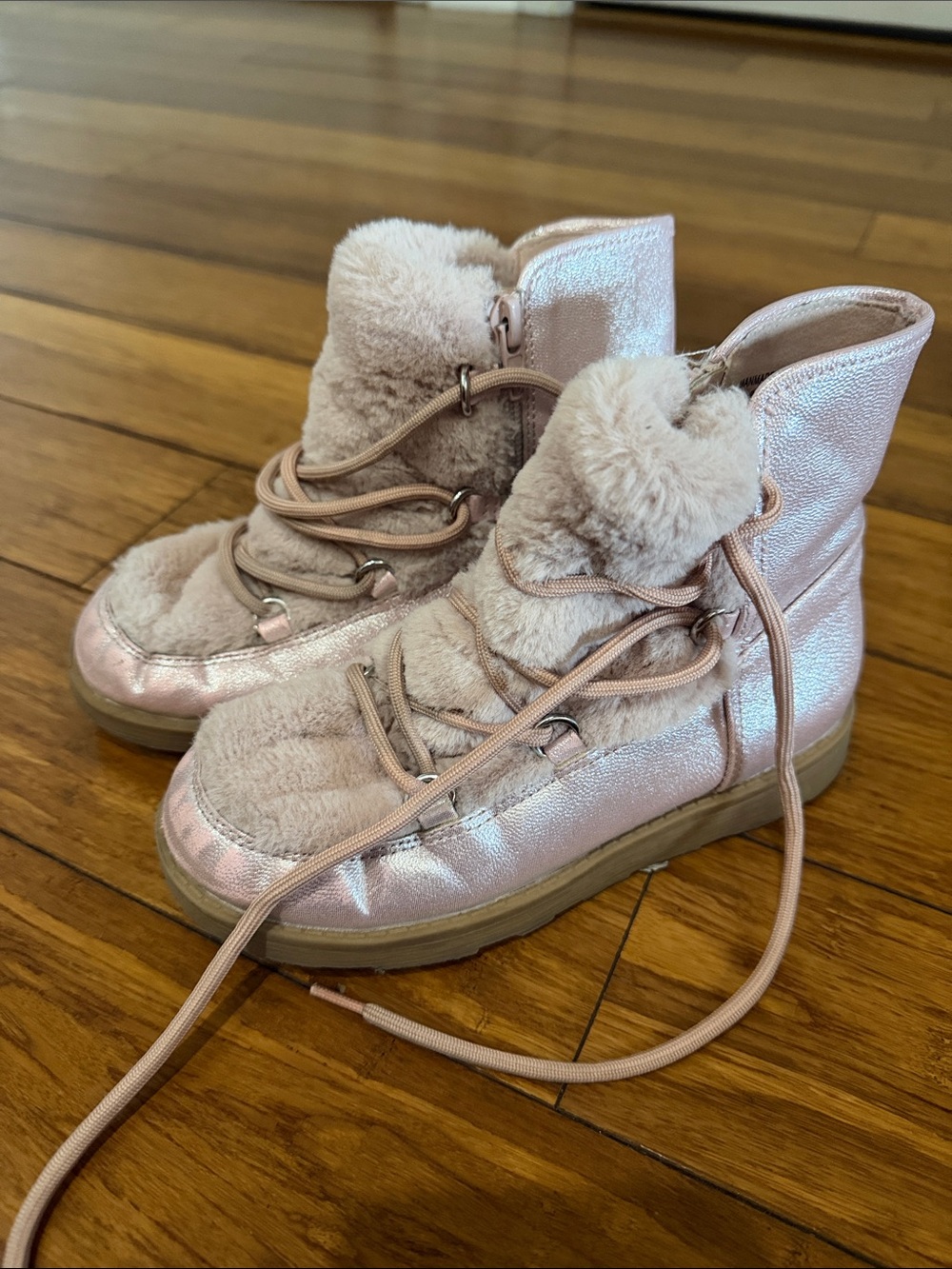 INC International Concepts Blush Pink Faux-Fur Lace-Up Booties 13 M